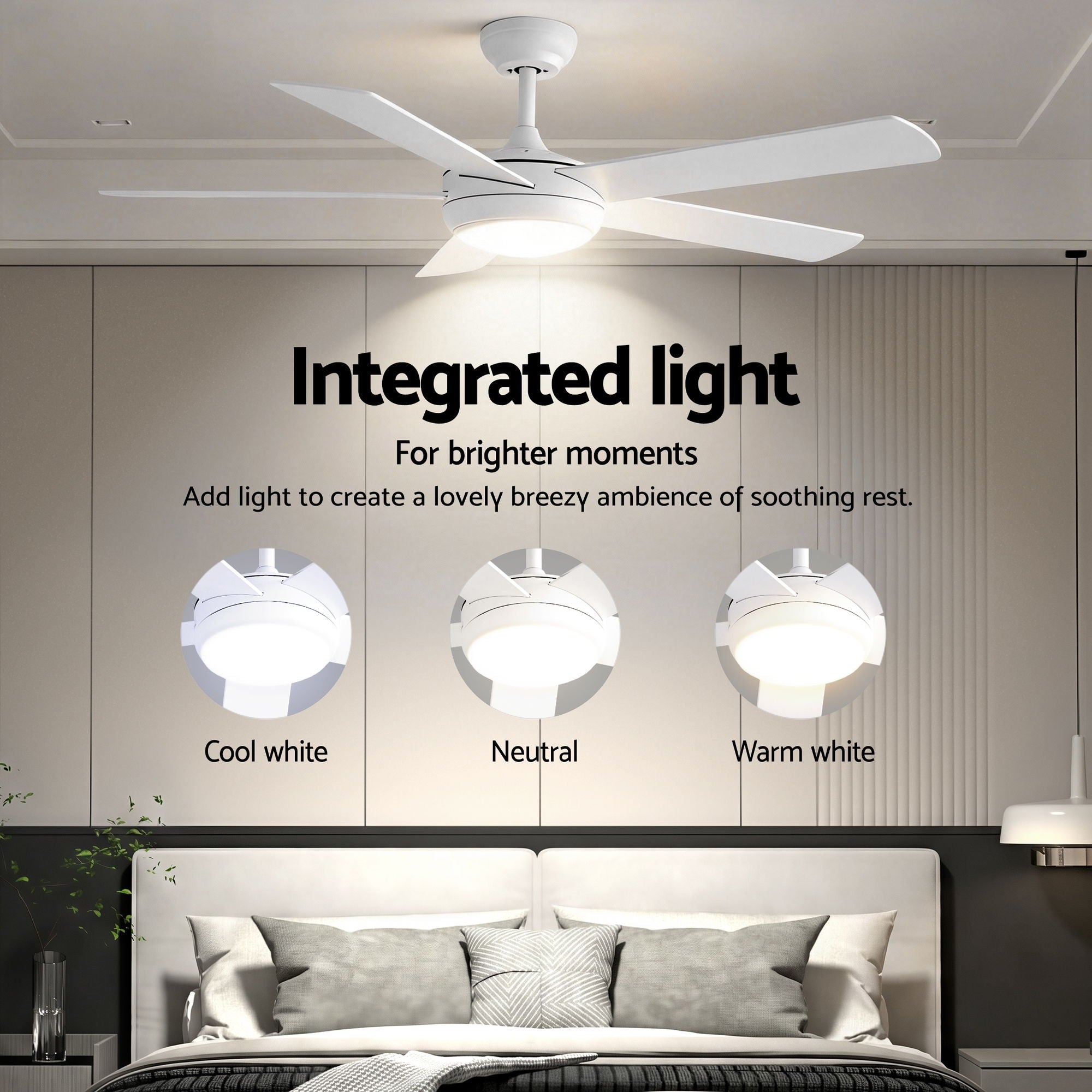 Devanti 52'' Ceiling Fan 5 Blades DC Motor w/Light w/Remote White