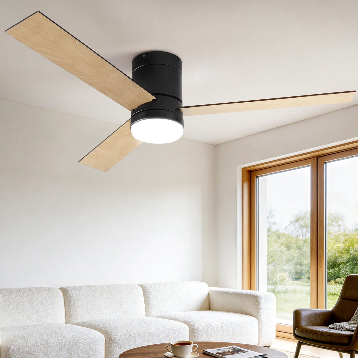 Devanti 52 Inch Ceiling Fan 3 Blade DC Motor Light Wood and Black