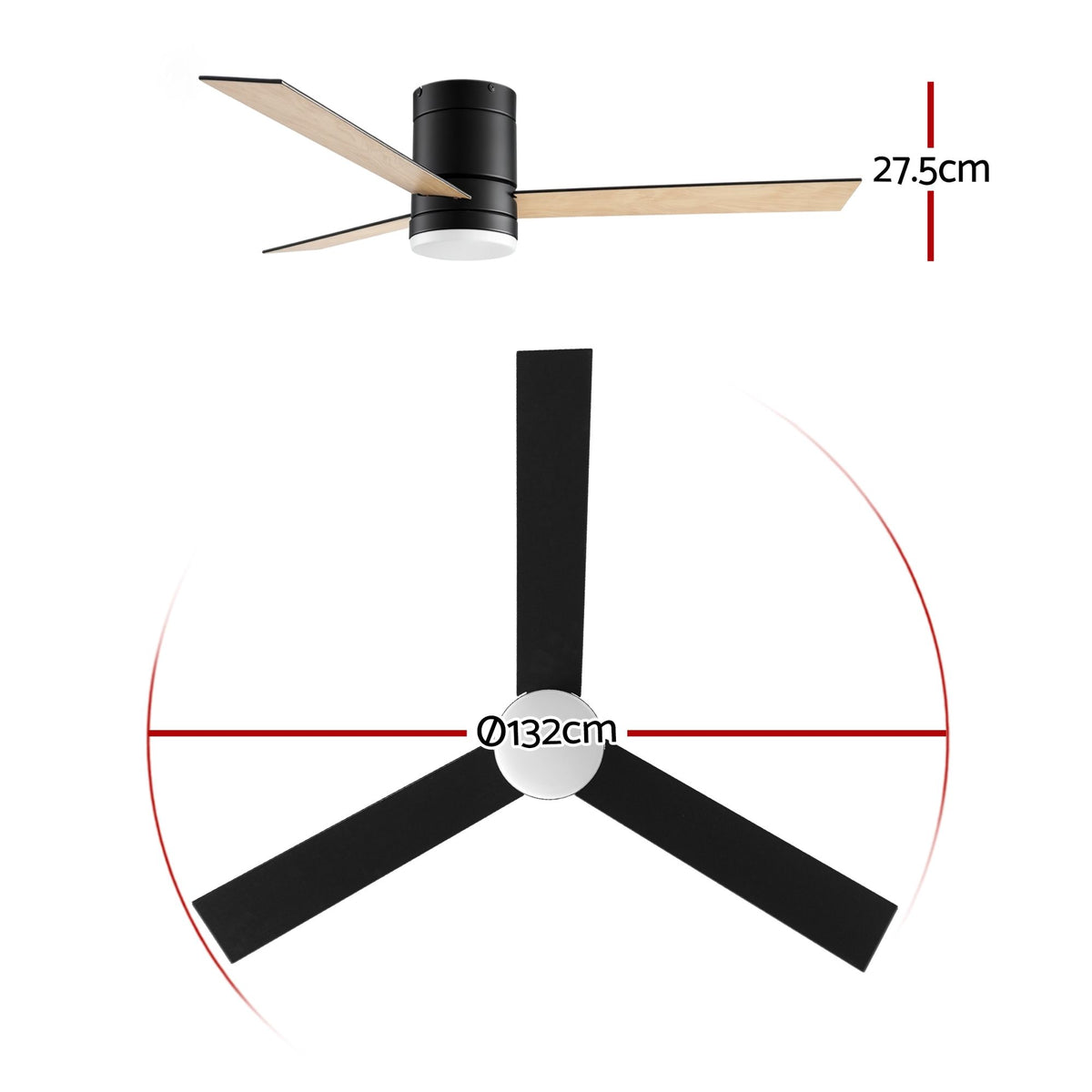 Devanti 52 Inch Ceiling Fan 3 Blade DC Motor Light Wood and Black