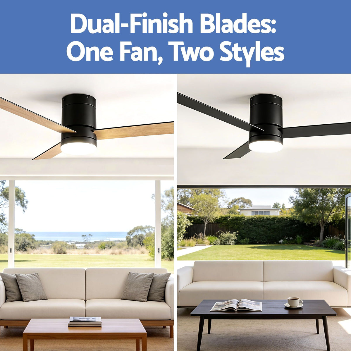 Devanti 52 Inch Ceiling Fan 3 Blade DC Motor Light Wood and Black