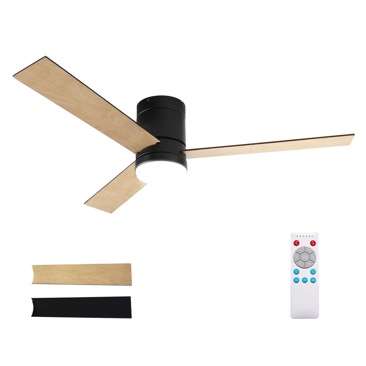 Devanti 52 Inch Ceiling Fan 3 Blade DC Motor Light Wood and Black