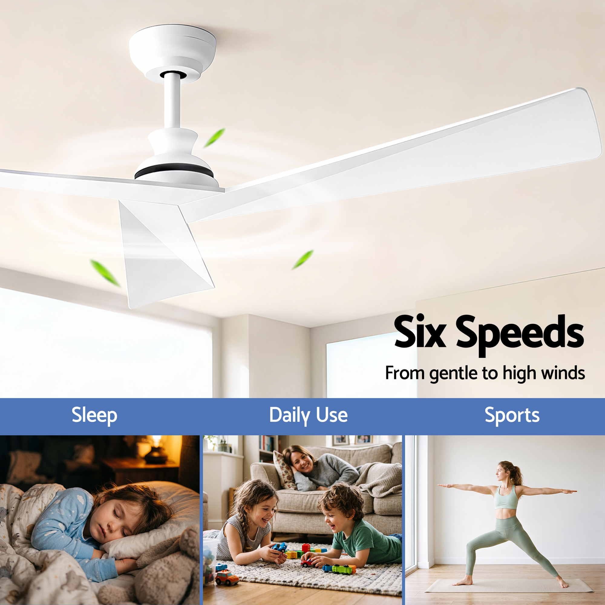 Devanti 52" Ceiling Fan Modern Minimalism 3 Blades 6 Speeds DC Motor Remote