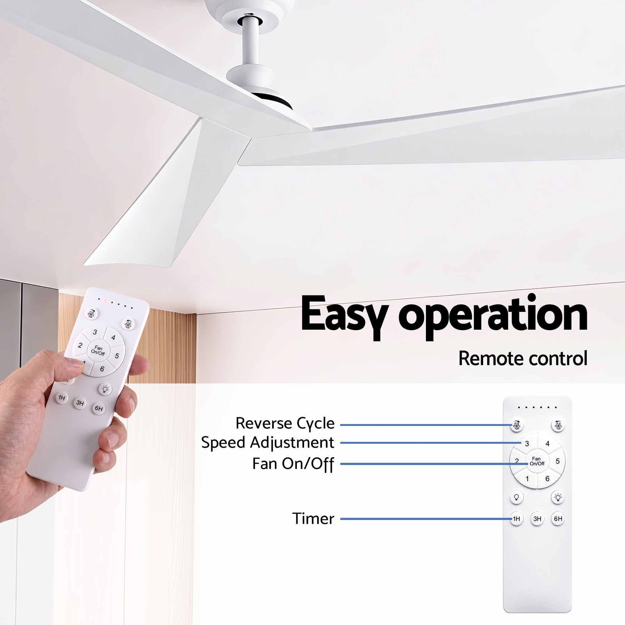 Devanti 52" Ceiling Fan Modern Minimalism 3 Blades 6 Speeds DC Motor Remote