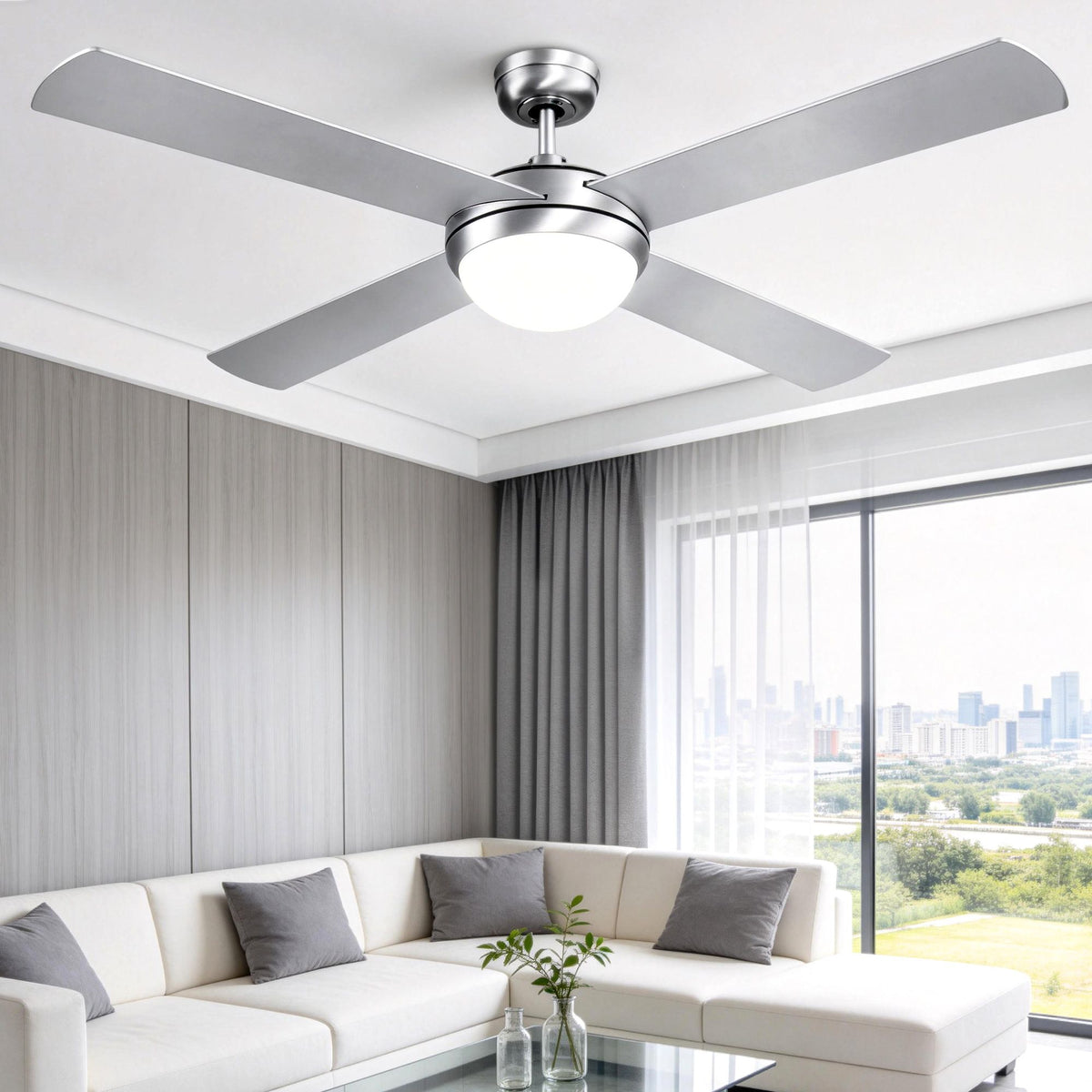 Devanti 52-Inch Ceiling Fan with DC Motor, Light and Remote, Silver
