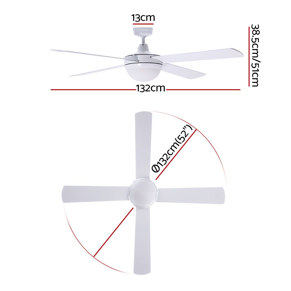 Devanti 52-Inch Ceiling Fan with DC Motor, LED Light and Remote, White