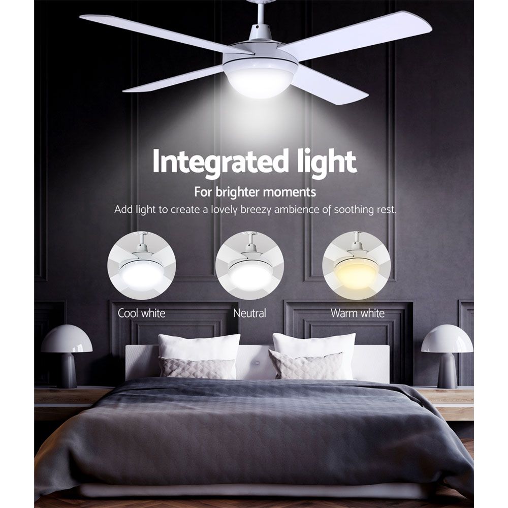 Devanti 52-Inch Ceiling Fan with DC Motor, LED Light and Remote, White