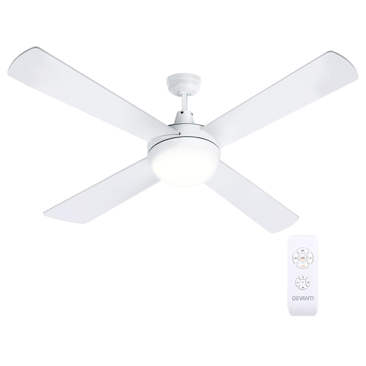 Devanti 52-Inch Ceiling Fan with DC Motor, LED Light and Remote, White