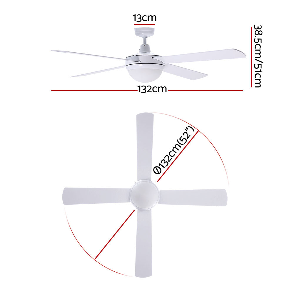 Devanti 52" Ceiling Fan AC Motor LED Light Remote White