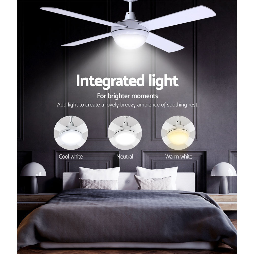 Devanti 52" Ceiling Fan AC Motor LED Light Remote White