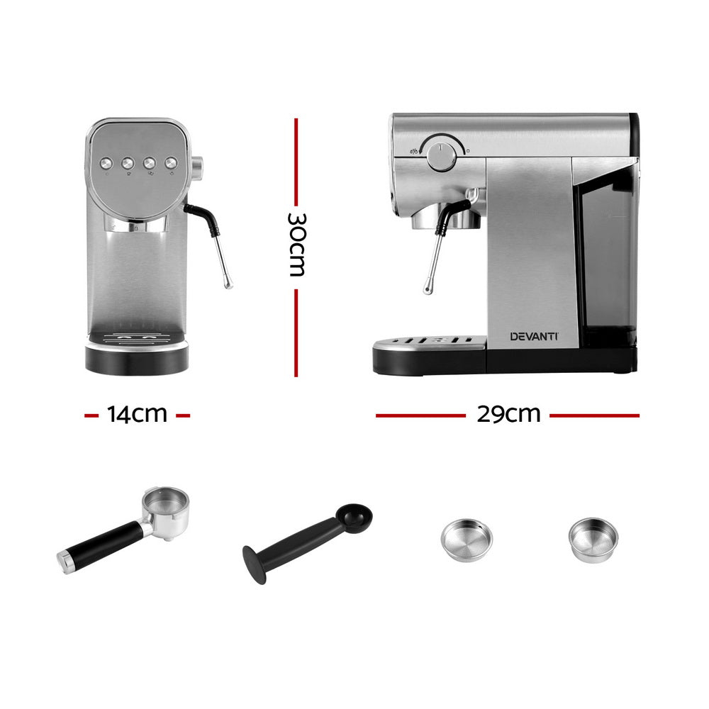 Devanti 20 Bar Espresso Machine Silver