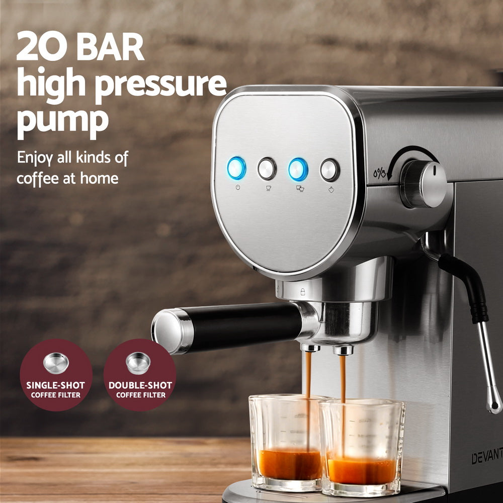 Devanti 20 Bar Espresso Machine Silver