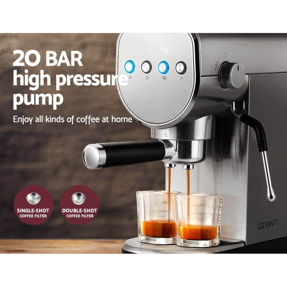 20 Bar Espresso Coffee Machine, Milk Frother, Devanti