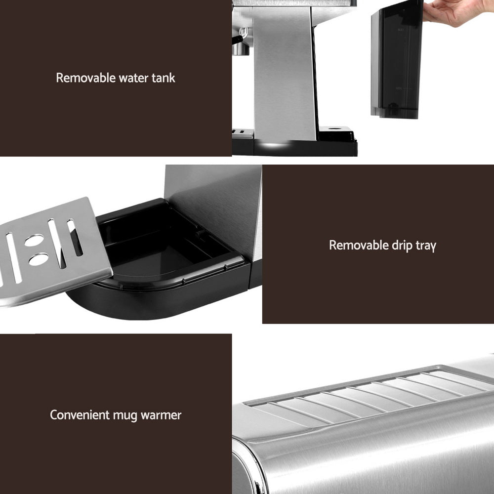 Devanti 20 Bar Espresso Machine Silver