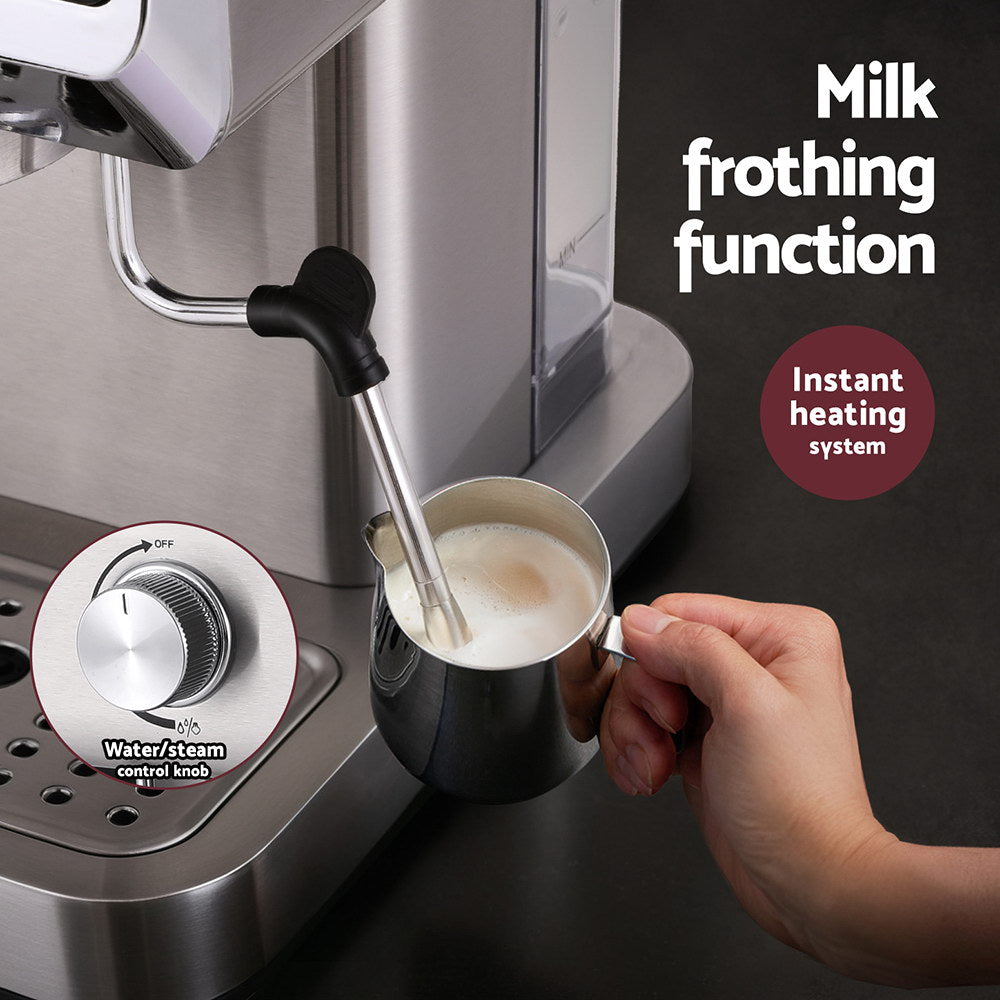 Devanti 20 Bar Espresso Machine Stainless Steel