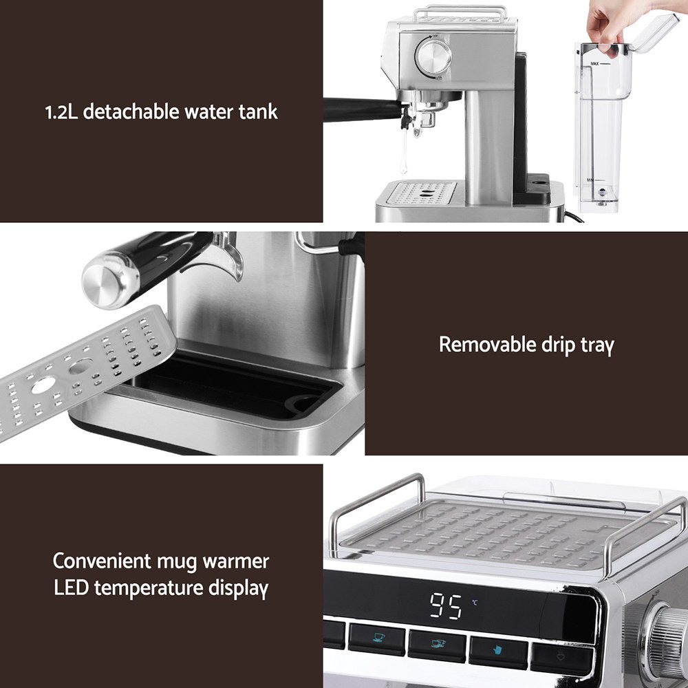 Devanti 20 Bar Espresso Machine Stainless Steel