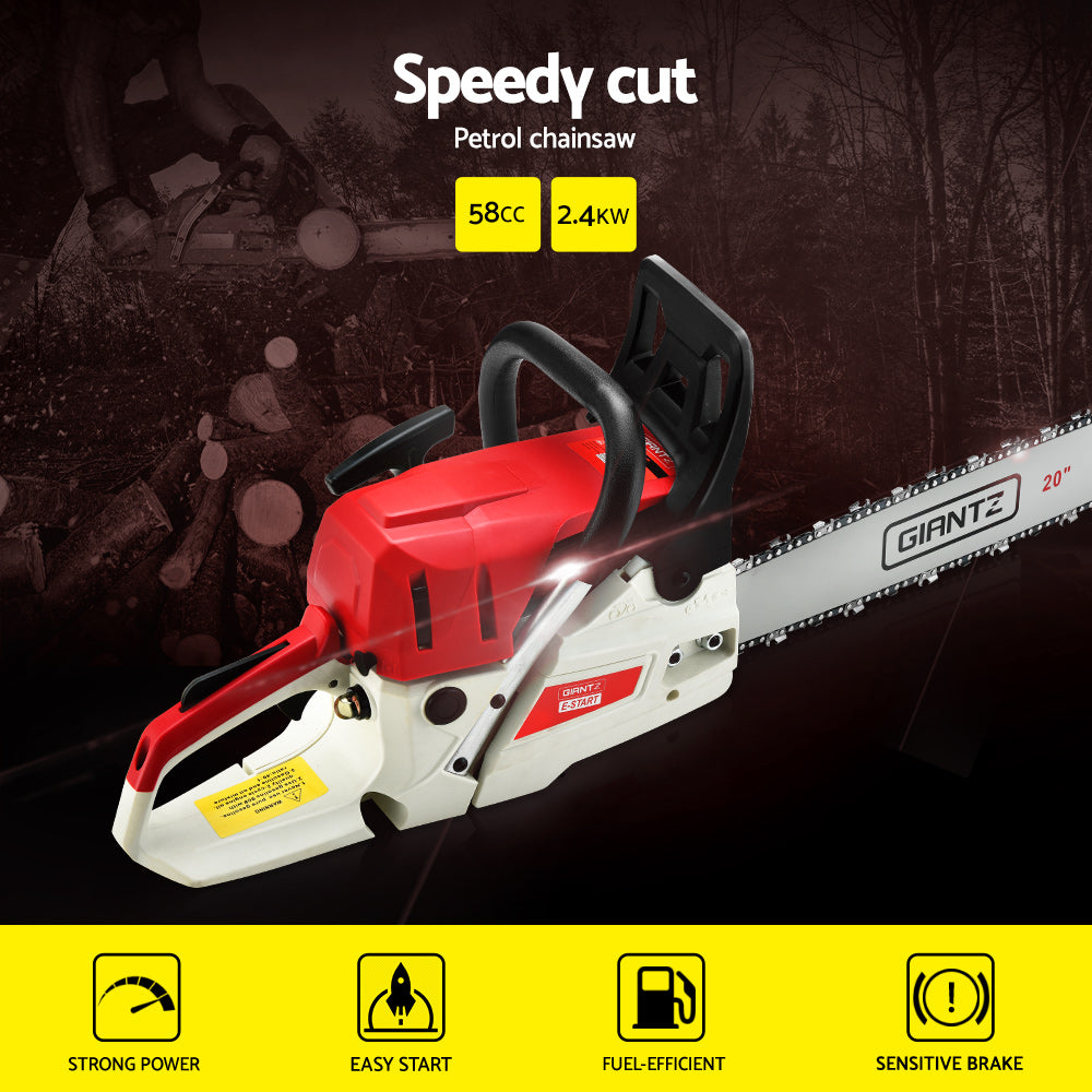 Giantz 62CC 20" Petrol Chainsaw E-Start Commercial Grade