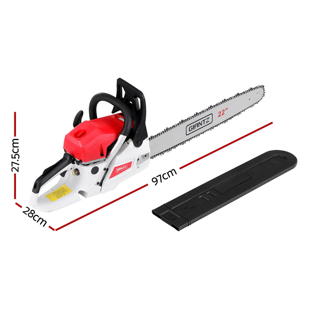 74cc Petrol Chainsaw E-Start 22" Bar Low Kickback - Giantz