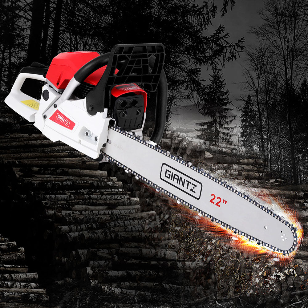 74cc Petrol Chainsaw E-Start 22" Bar Low Kickback - Giantz