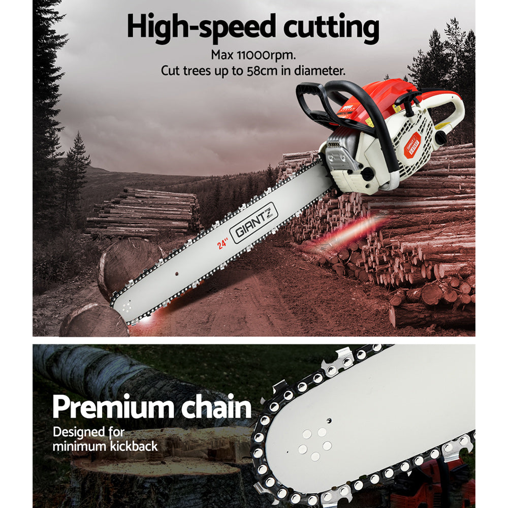Giantz 92CC 24" Petrol Chainsaw Commercial E-Start