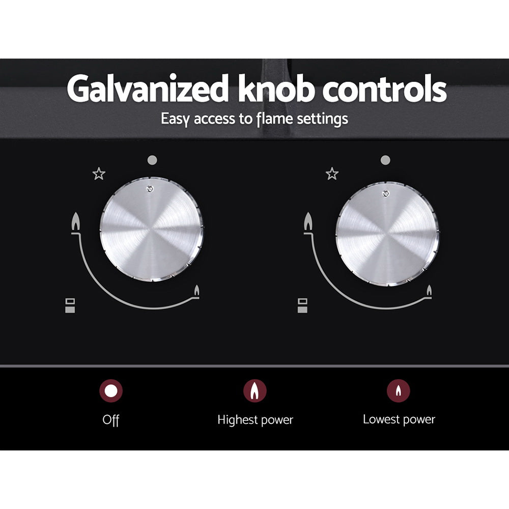 Devanti 30cm 2-Burner Gas Cooktop Black Tempered Glass