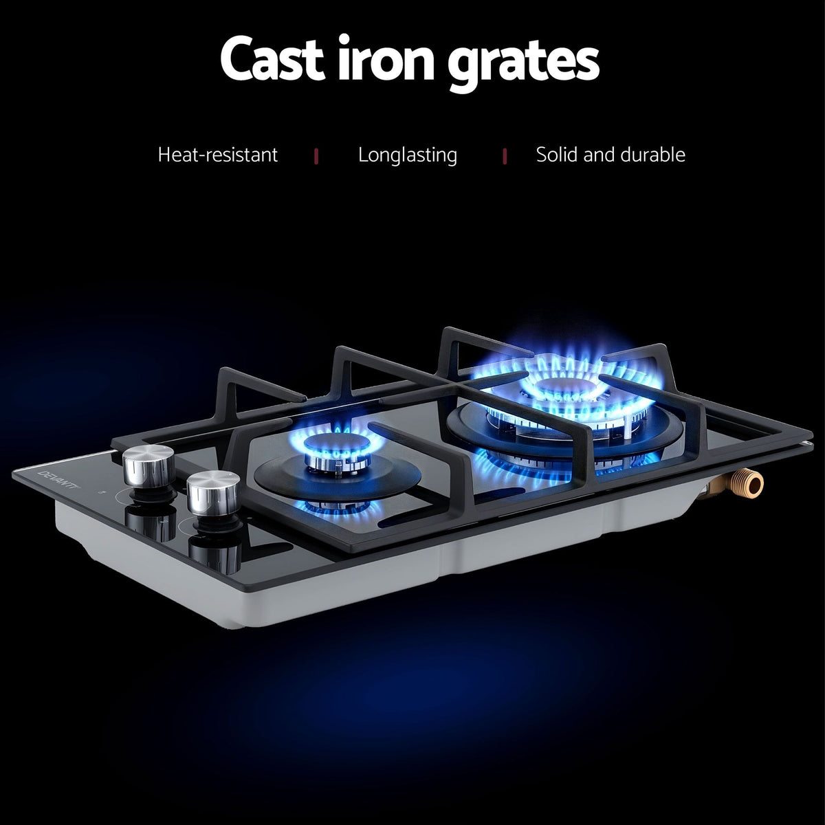Devanti 30cm 2 Burner Built-in Gas Cooktop Glass Top NG LPG