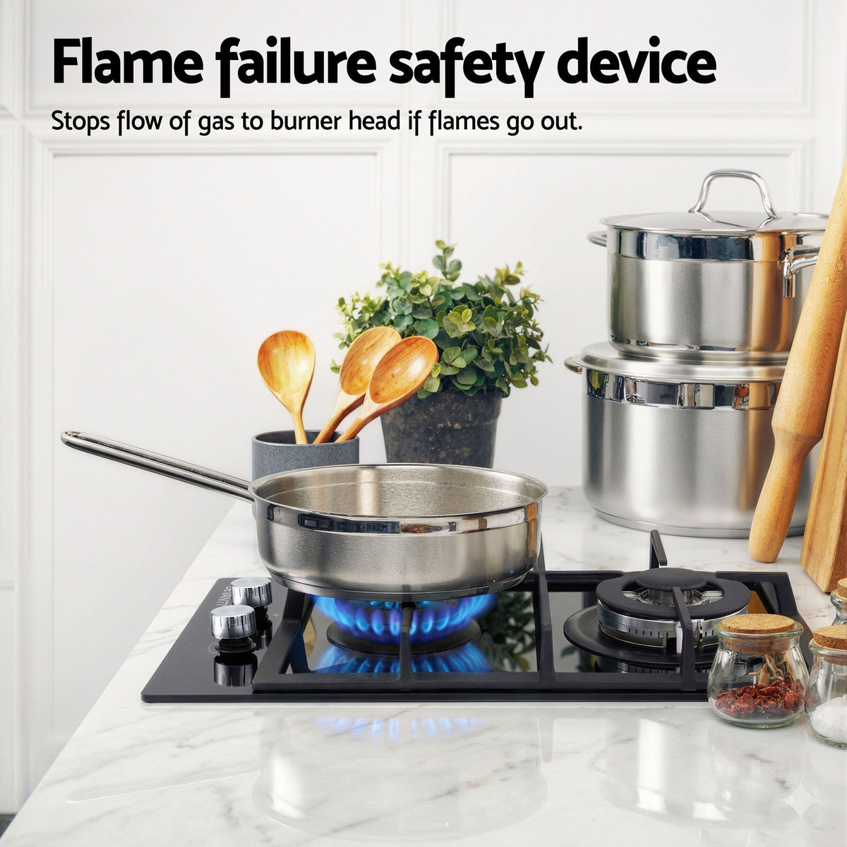 Devanti 30cm 2 Burner Built-in Gas Cooktop Glass Top NG LPG
