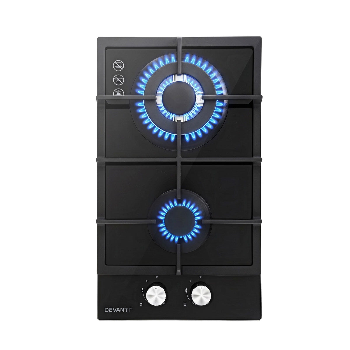 Devanti 30cm 2 Burner Built-in Gas Cooktop Glass Top NG LPG