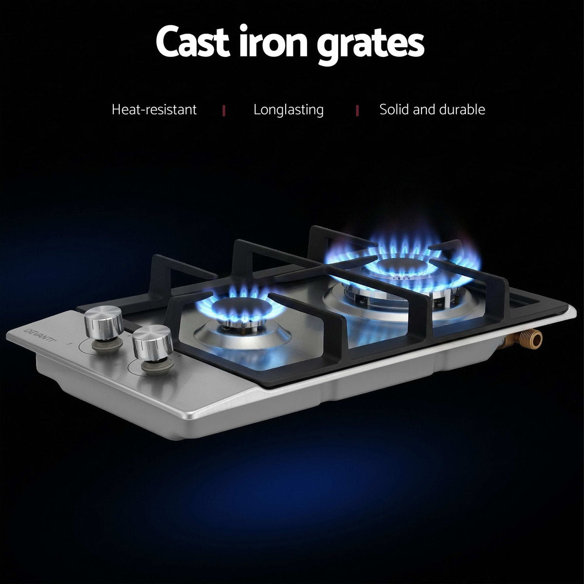 Devanti 30cm Built-in Gas Cooktop 2 Burner Silver