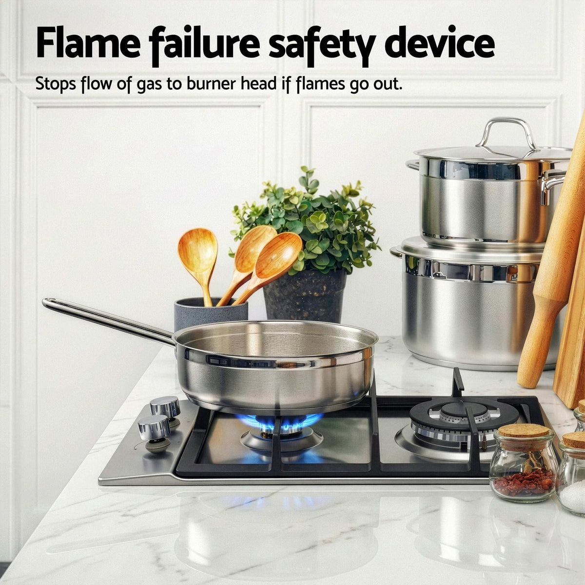 Devanti 30cm Built-in Gas Cooktop 2 Burner Silver