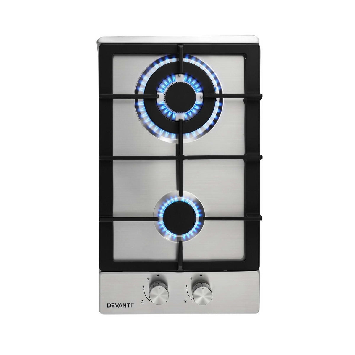 Devanti 30cm Built-in Gas Cooktop 2 Burner Silver