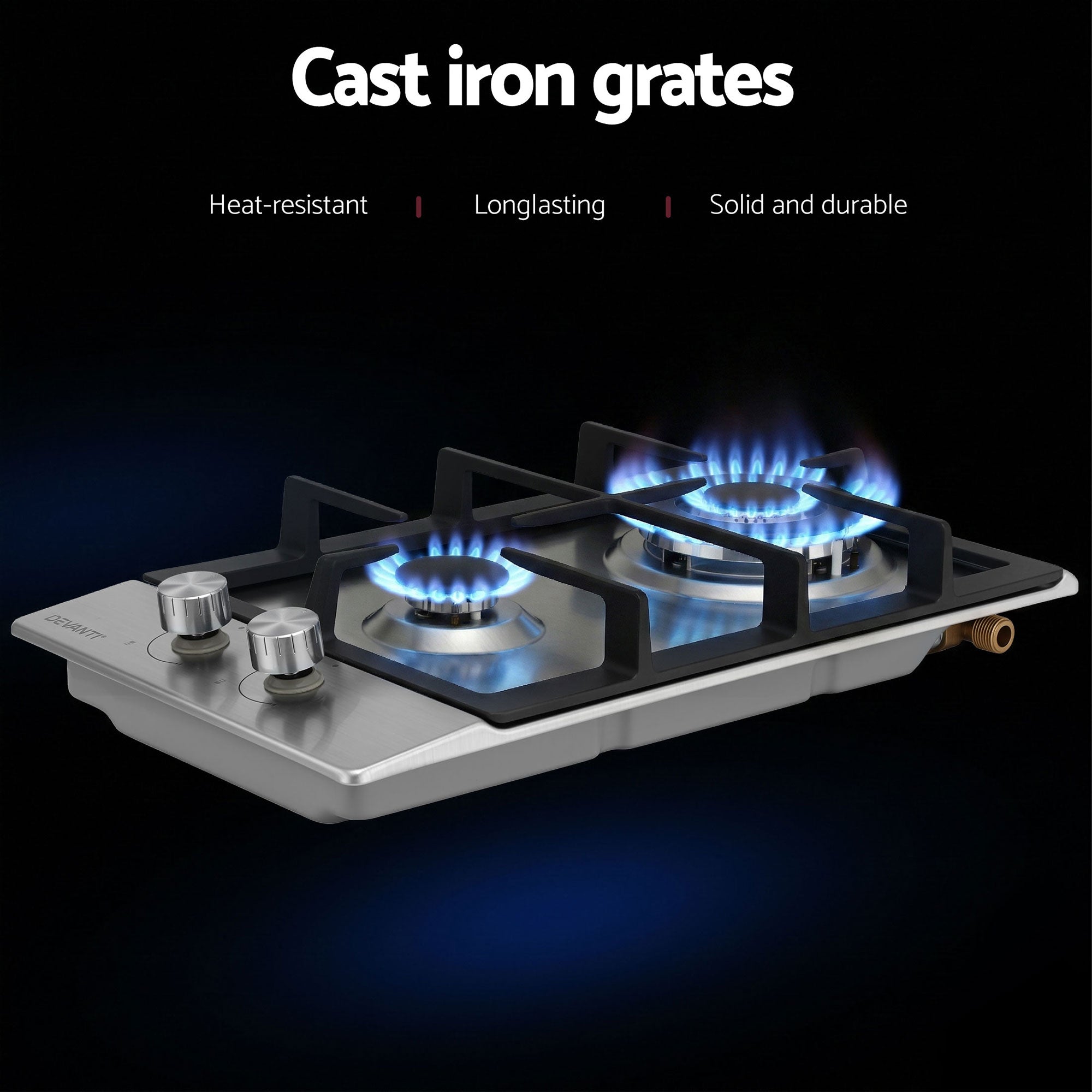 Devanti Gas Cooktop 30cm 2 Burner Silver