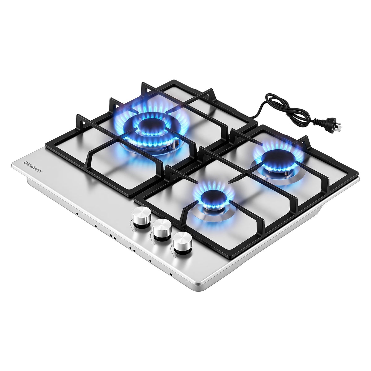 Devanti 59cm 3 Burner Gas Cooktop Stainless Steel Silver