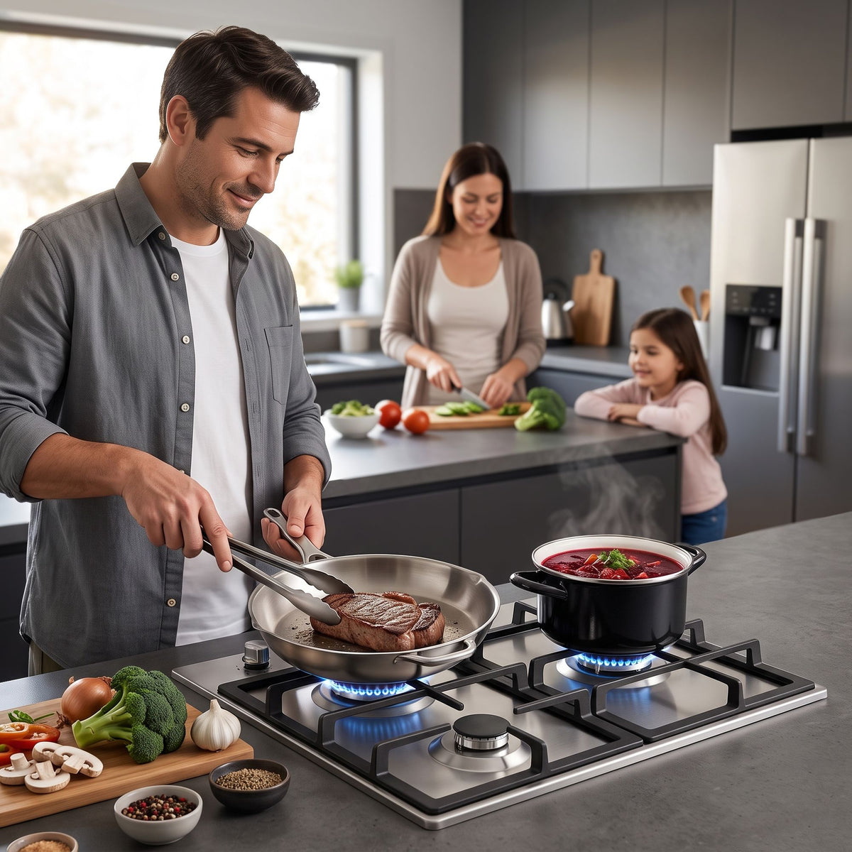 Devanti 59cm 3 Burner Gas Cooktop Stainless Steel Silver