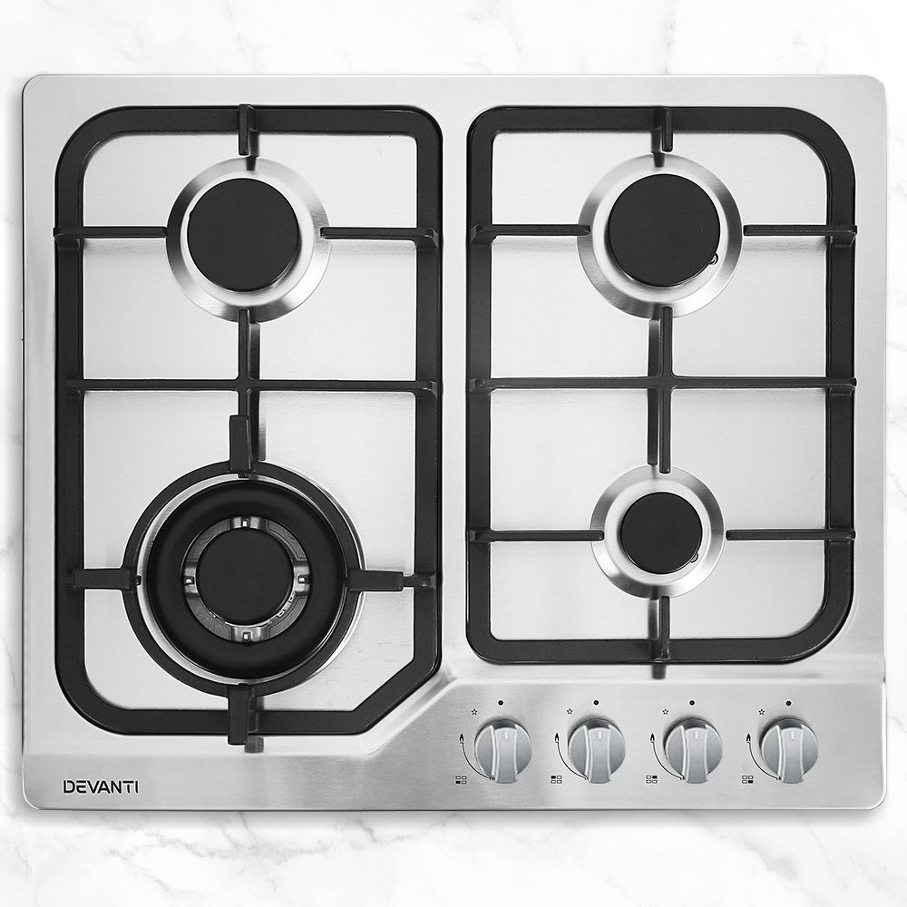 Devanti 60cm Built-In Gas Cooktop 4 Burner Silver