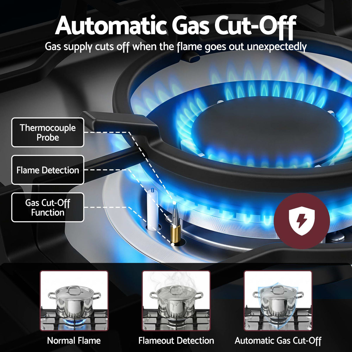 Devanti 90cm 5 Burner Gas Cooktop LPG/NG Silver