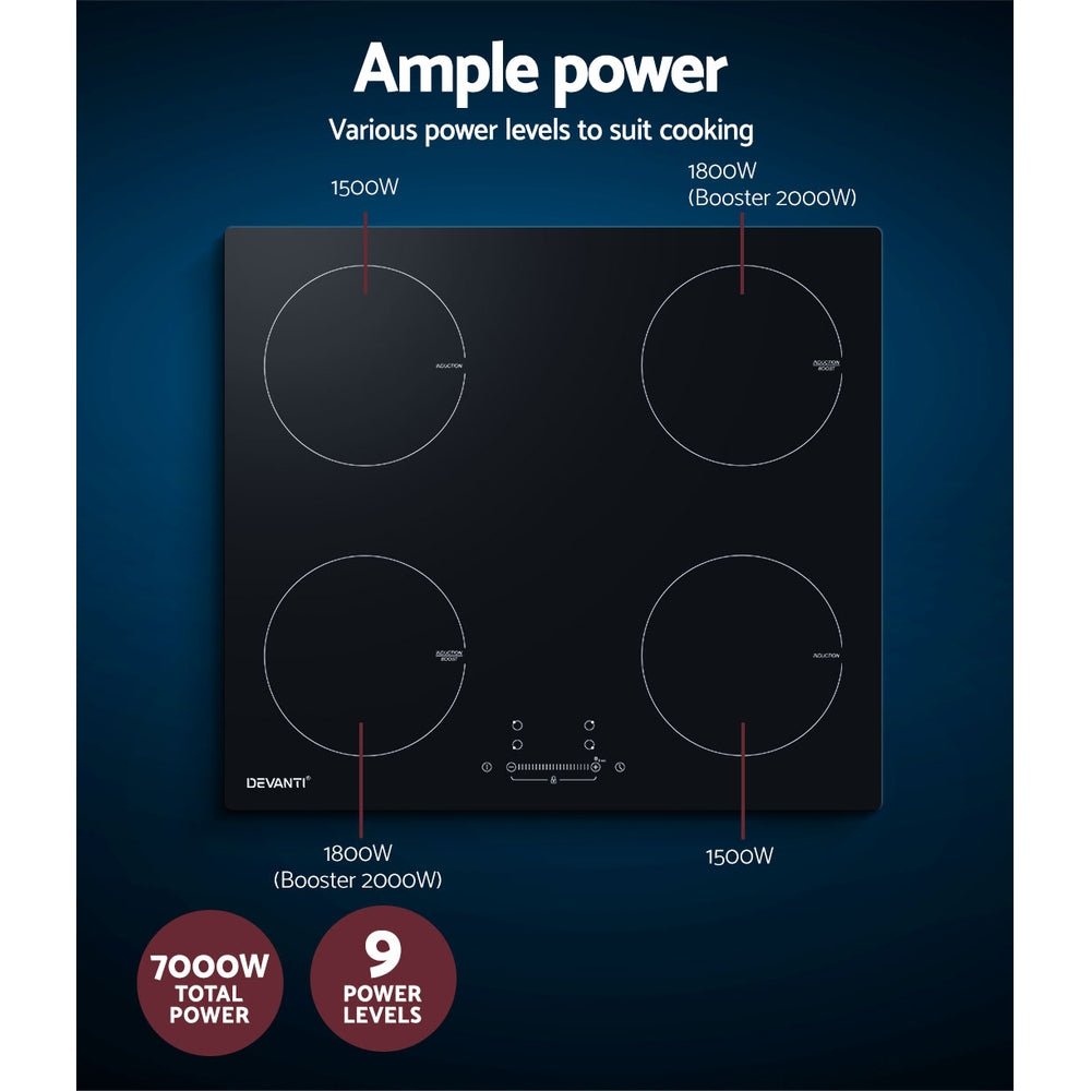 Devanti 60cm Induction Cooktop 4-Zone Electric Black