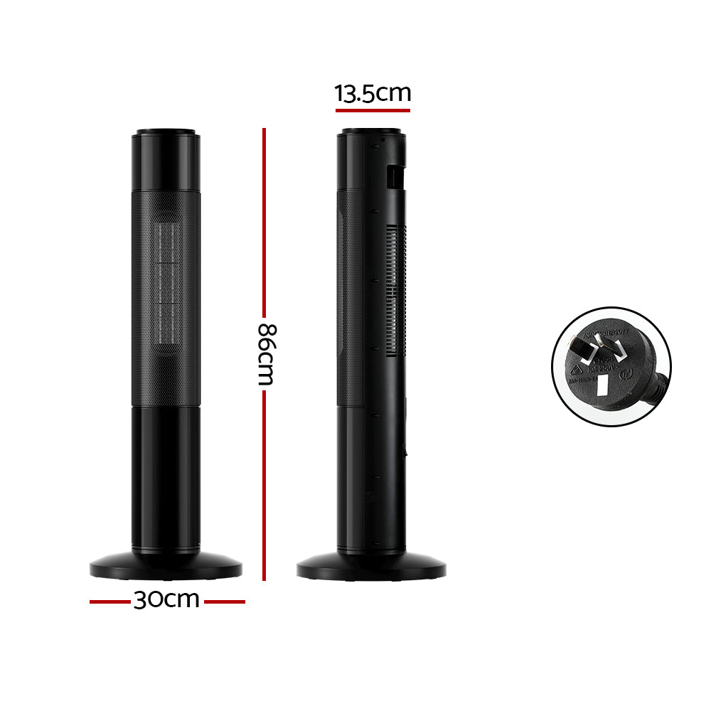 Devanti 2000W Ceramic Tower Heater 3D Flame Black