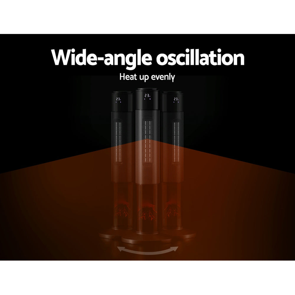 Devanti 2000W Ceramic Tower Heater 3D Flame Black