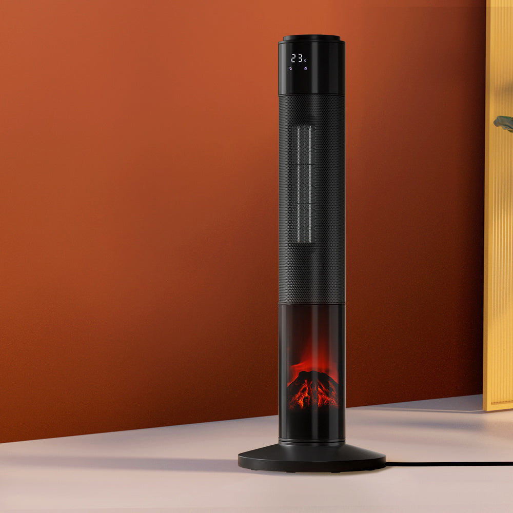 Devanti 2000W Ceramic Tower Heater 3D Flame Black