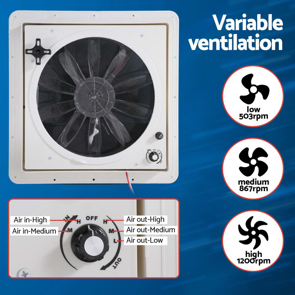 Weisshorn Caravan Roof Hatch 12V Shower Fan Reversible Airflow White/Black