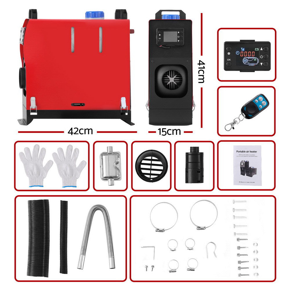Giantz 5KW Diesel Air Heater 12V LCD Remote Black Red for RVs and Machinery