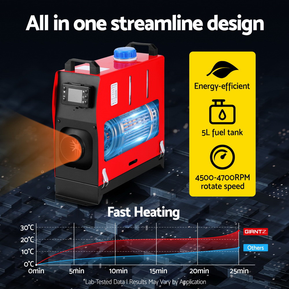 Giantz 5KW Diesel Air Heater 12V LCD Remote Black Red for RVs and Machinery