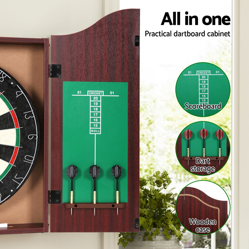 18" Dartboard Cabinet Set Steel Darts Brown