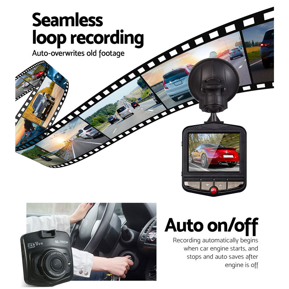 UL-tech 1080P Dash Camera 2.4" Front View Night Vision Black