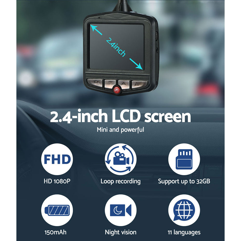 UL-tech 1080P Dash Camera 2.4" Front View Night Vision Black