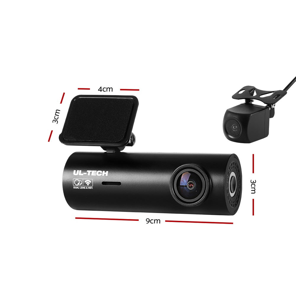 UL-tech 4K Dash Camera Hidden Front Rear WiFi Black