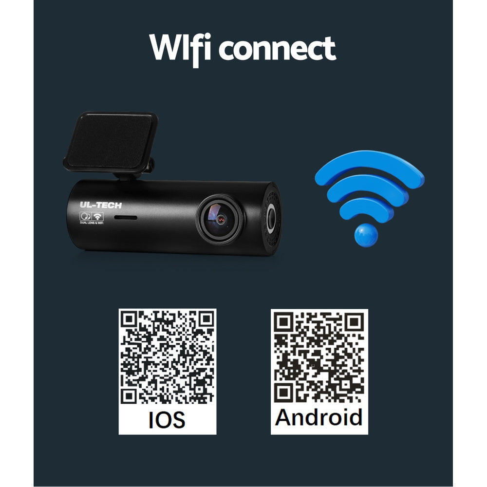 UL-tech 4K Dash Camera Hidden Front Rear WiFi Black