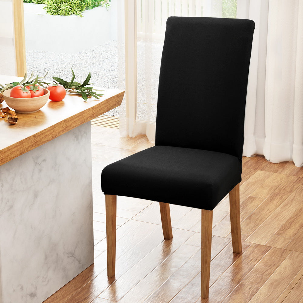 Stretchable Spandex Dining Chair Covers 6x - Black | Artiss