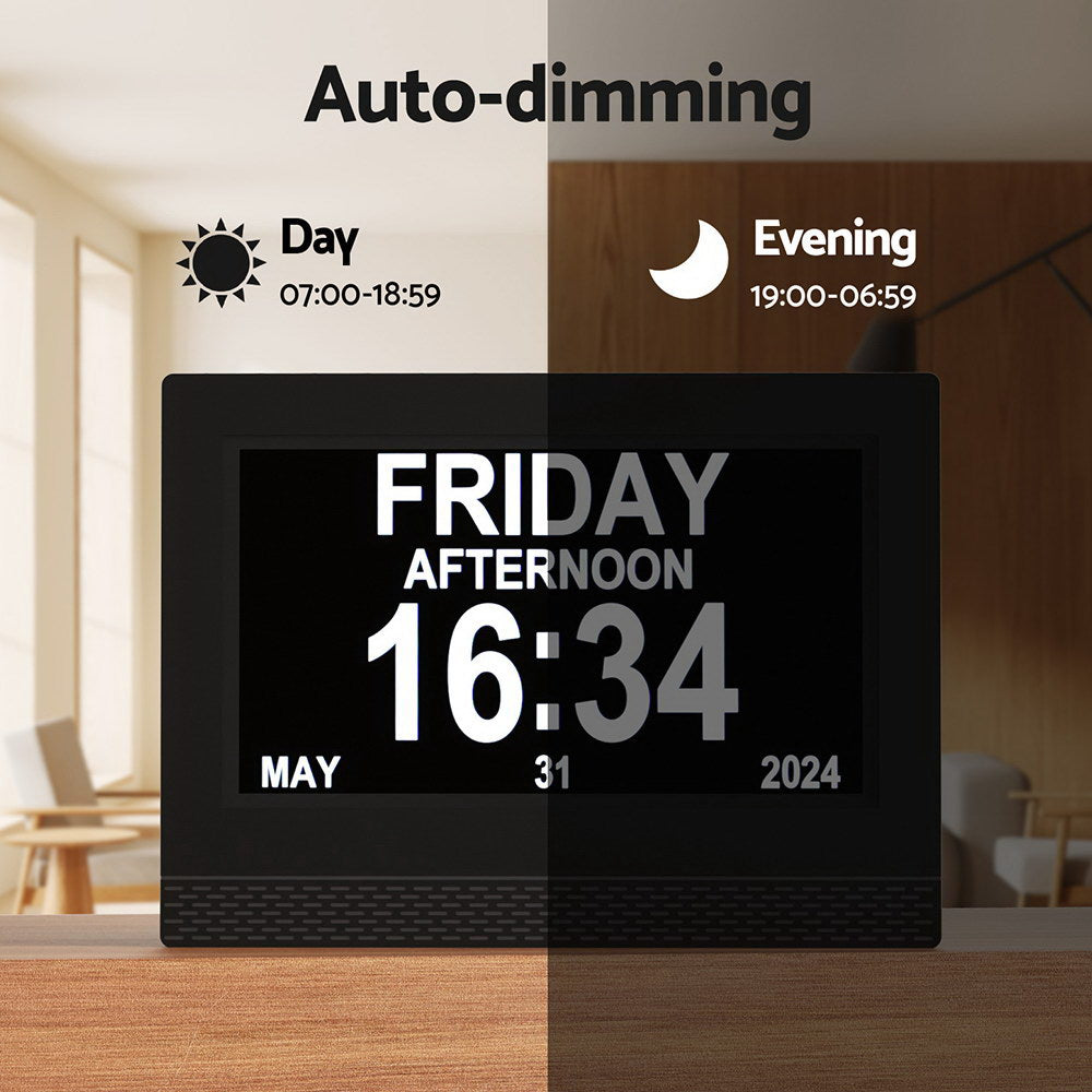 Artiss 7-Inch Digital Day Clock Calendar Alarm Black