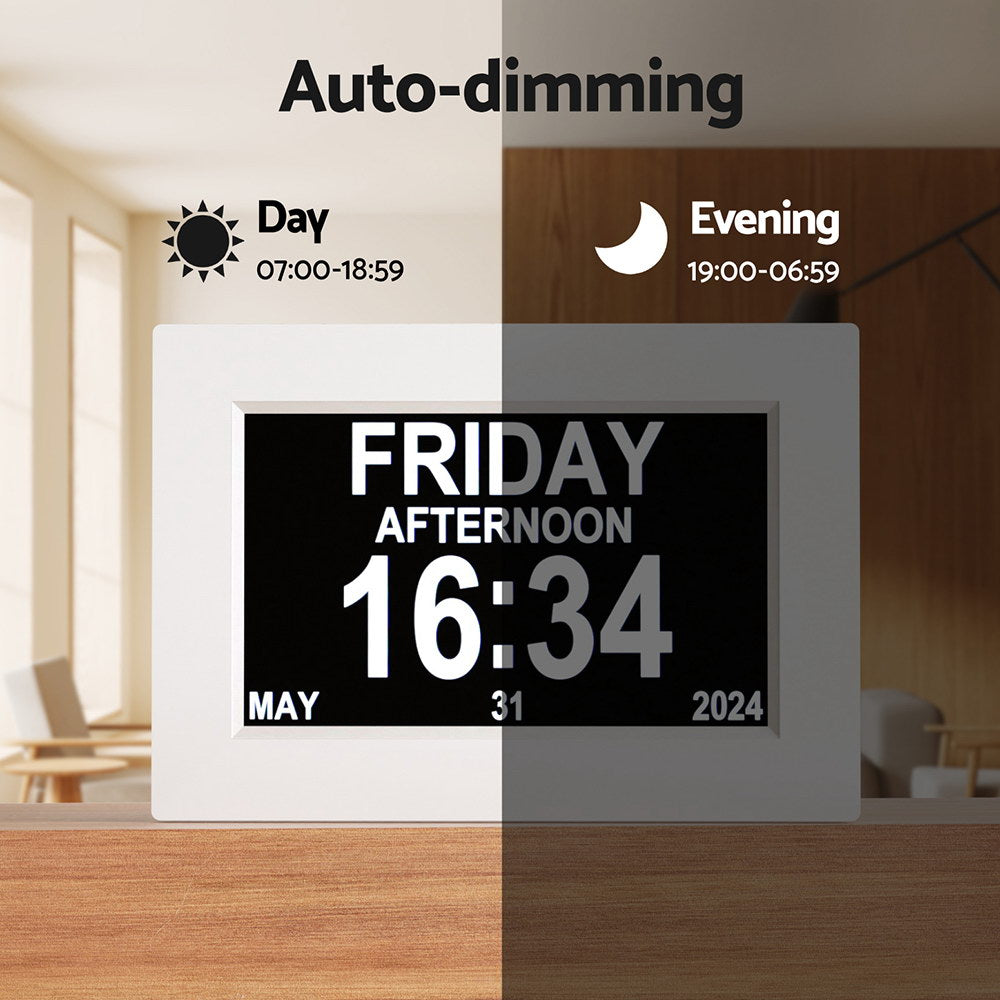 Artiss 8-Inch Digital Day Clock Calendar Alarm White